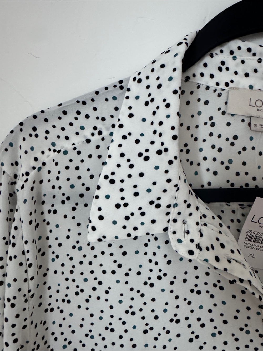 NWT LOFT White Black Polka Dot Career Office Utility Button Front Blouse XL - Picture 7 of 12
